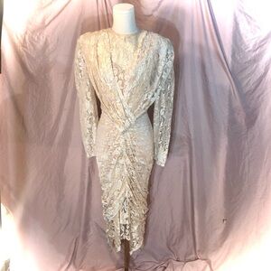 80’s Vintage Cream Lace Long Sleeve Dress Made in USA size Small/Medium